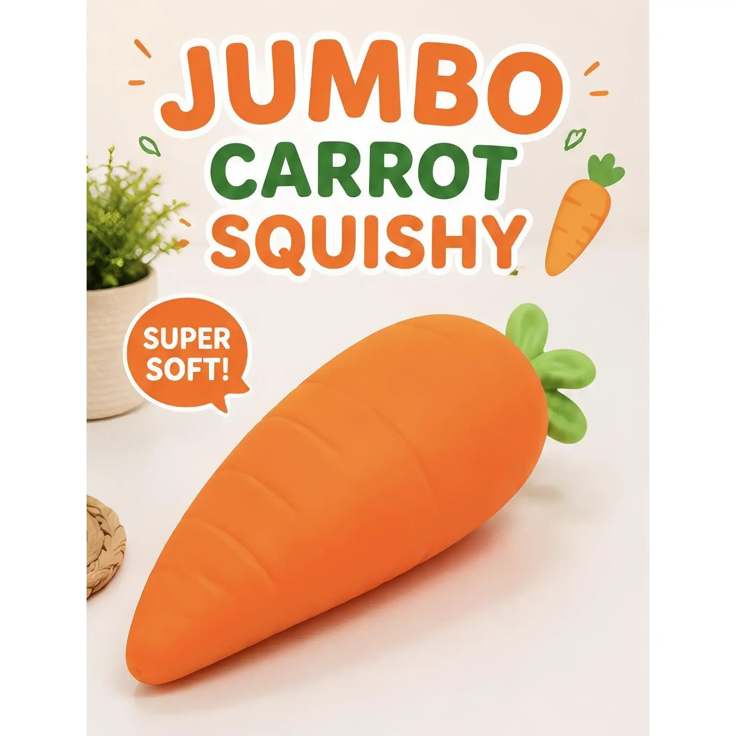 Jumbo Carrot Squishy - Super Soft Plush Toy for Kids and Adults, Perfect for Stress Relief and Fun Playtime