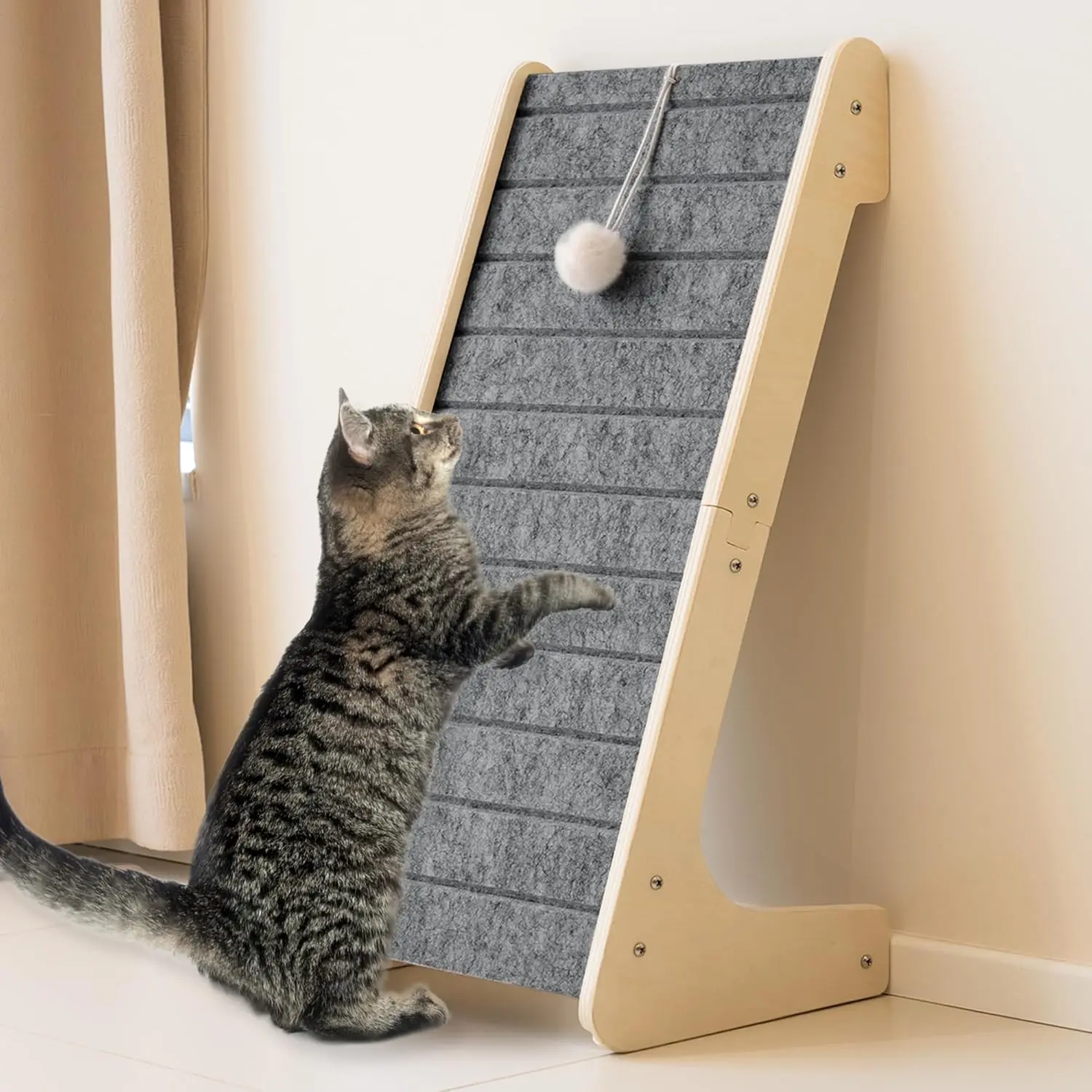 Felt Cat Scratching Board, L-Shaped Anti-Scratch Carpet Scratcher, Non-Slotted Anti-Scratch Board with Toy Ball, Dark Gray
