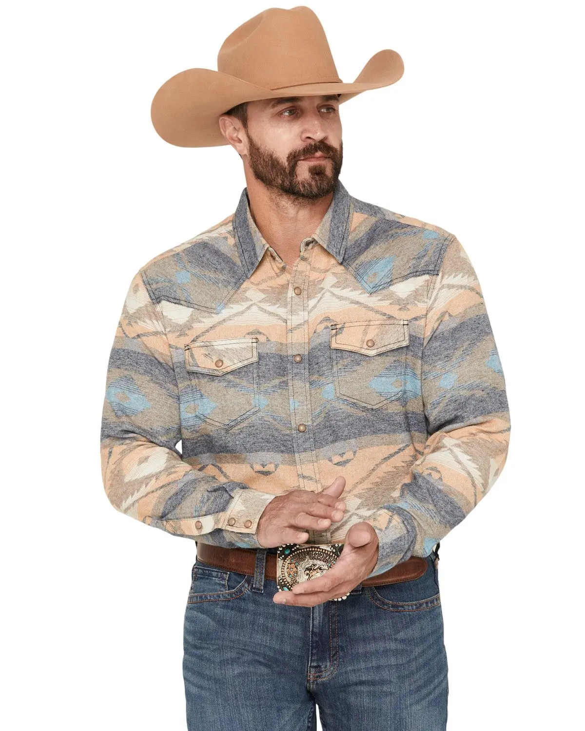 Cody James Men's Men'S Arrow Bear Southwestern Print Long Sleeve Snap Flannel - Cjfa26fl2-Multi-T