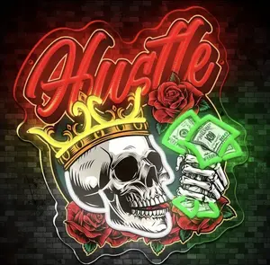 Hustle Skull LED Neon Wall Light, USB Powered Skull Lamp with Switch, Adjustable Brightness, Cool Gaming Room Decor, Party & Bedroom Wall Lighting