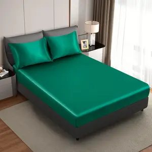 Silk Fitted Sheet,Blackish Green King Size Fitted Sheets Only, Deep Fitted Sheet Only, Breathable, Non- Fading, Fully Elasticized Bed Sheets Sold Separately