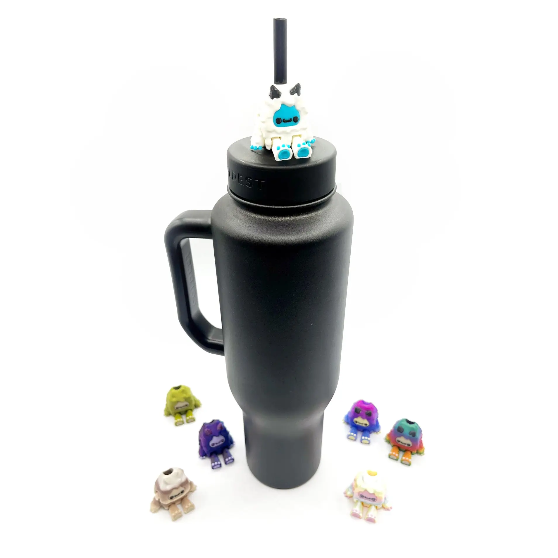 SIP SIDEKICKS - Flurryfoot & Bigfoot - Articulating 3D Printed Animal Figurines – Adorable 3D Printed Straw Buddy for Tumbler Cups | Collectible Cup