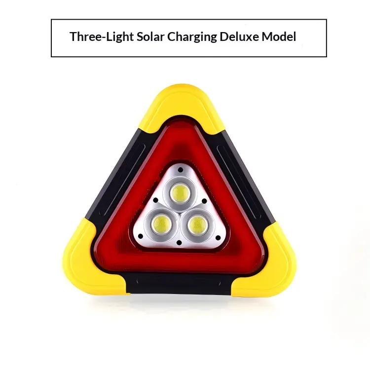 Car Tripod Emergency Light (Three Lights) Polycrystalline Silicon Solar-Powered Emergency Light, Automatic Illuminating Tripod Warning Sign, Reflective Solar Emergency Light for Parking