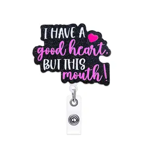 Funny Slogan Pattern Badge Reel, 1 Count Retractable Badge Reel, Cute ID Badge Reel with Clip, Retractable Badge Holder, Office Accessories for Nurse & Doctor & Student