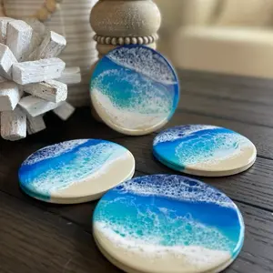 Coastal Resin Coasters with Ocean Wave Design for Home Decor, set of 4 Tableware Beach #coasters #oceanresincoasters #resincoasters