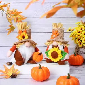 2pcs Harvest Festival Autumn Sunflower Gnome Decor Set, Indoor Desktop Holiday Decoration, Fall Seasonal Ornament Collection