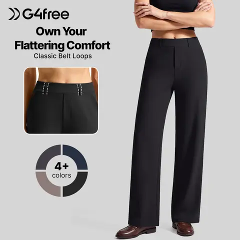 G4Free Women's High-Waist Pull-On Wide Leg Dress Pants - Stretchy Casual Bottoms with Pockets, Basic Effortless Daily Style EverGoing 2026, Bottom
