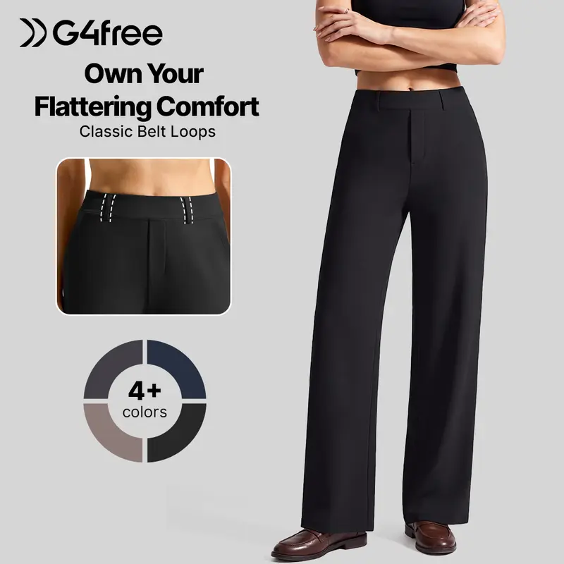 G4Free Women's High-Waist Pull-On Wide Leg Dress Pants - Stretchy Casual Bottoms with Pockets, Basic Effortless Daily Style EverGoing 2026, Bottom