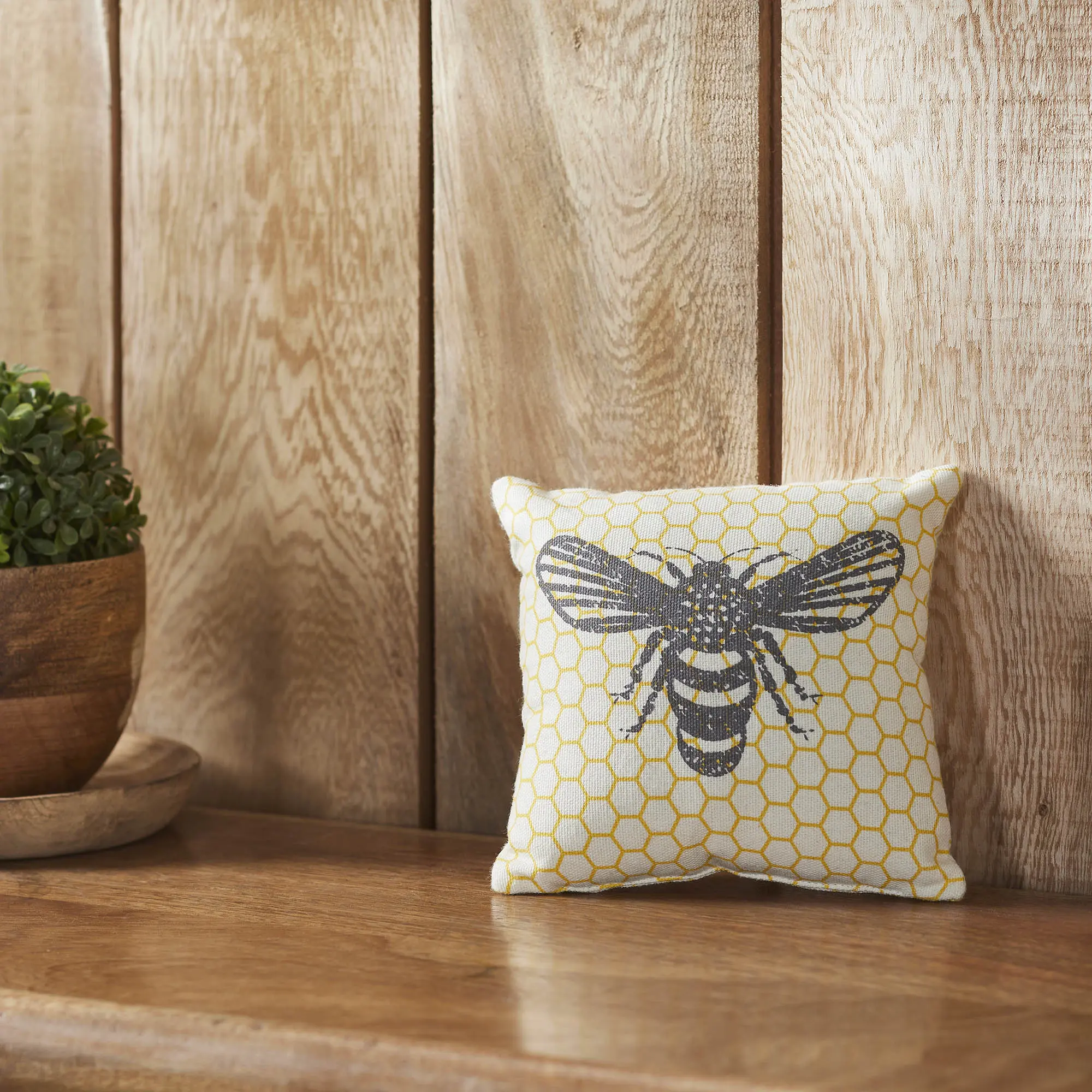Decorative Rustic Golden Bees Honeycomb Cushion Pillow, 6x6 in, Enhances Home Bedding & Soft Furnishings, Cottage