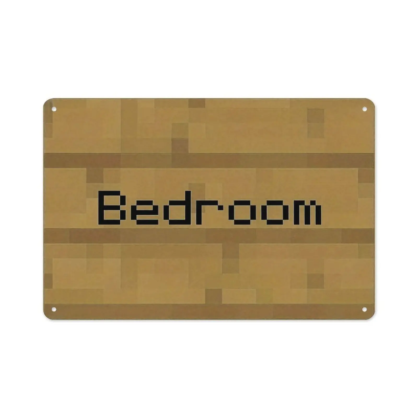 Minecraft Wooden Block Bedroom Metal Sign - Pixel Art Gamer Room Decor