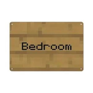 Minecraft Wooden Block Bedroom Metal Sign - Pixel Art Gamer Room Decor