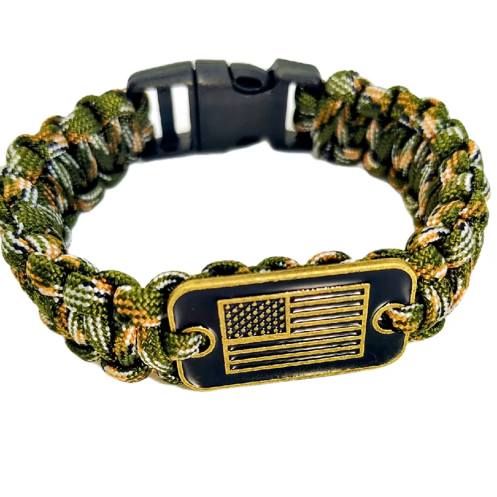 Survival Bracelets for Men and Women with American Flag Design Camouflage Pattern and Gold Accent