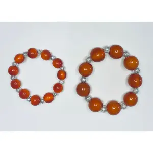Orange Mom and Me Matching Bracelets with Silver Accents