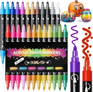 Acrylic Paint Pens Markers - 24  Dual Tip for Rock Painting, Wood, Canvas, Stone, Glass, Ceramic Surfaces, DIY Crafts Making Art Supplies