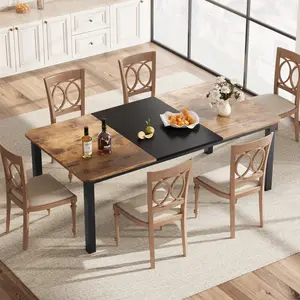 Sturdy Metal Frame Dining Table – 78.7" Industrial Rectangular Table for 6-8 – Rustic Brown & Grey Finish – Large Kitchen & Dining Room Furniture – Only Table