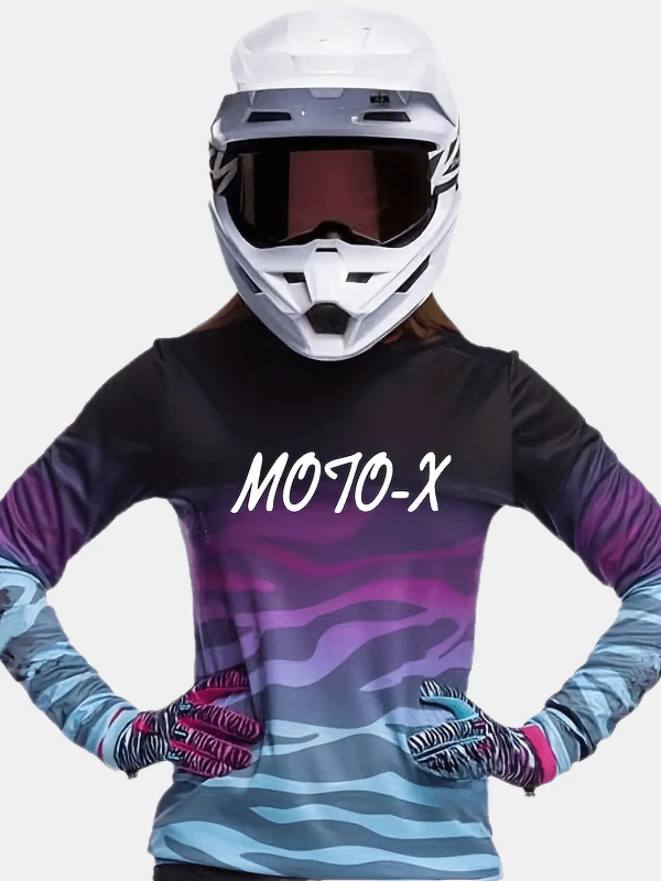 Unisex Gradient Zebra Pattern Moto-X Printed Long Sleeve Cycling Jersey, Bike Jersey, Motorcycle Jersey, Casual Loose-Fit Top for All Seasons, No Zipper or Button
