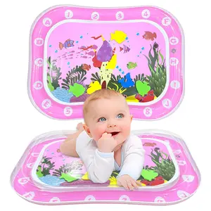 Inflatable Belly Time Water Play Mat, Tummy Time Mat, Baby Sensory Activity Toy with Educational Ocean Design, Suitable for 3+ Years, All Seasons