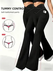 2PACK Women's Solid Color Yoga Wide Leg Pants Tummy Control Butt Lifting V-Waist Flare with Pockets Comfortable Loose Leggings tiktokshopspringglowup