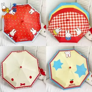 kawaii ​​ Red Boots Cartoon Rabbit Umbrella Manual Sun & Rain Umbrella Red & White Minimalist Design Cute Youthful Style