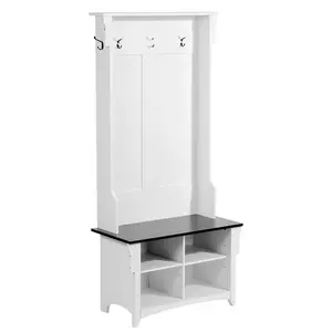 Hall Tree Coat Rack Bench With Shoe Storage And 32-Inch Wide Mudroom Seating, Adjustable Shelves, Five Hanging Hooks And Four Storage Drawers, Ideal For Entryway Hallway Or Mudroom Organization