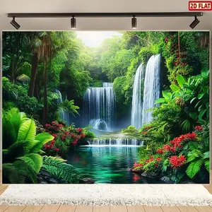 2D Flat Landscape Waterfall Floral Flower Photographic Cloth, Landscape Natural Polyester Hanging, Weaving Indoor, Suitable for living Room, Bedroom, Office, Family Party Decoration
