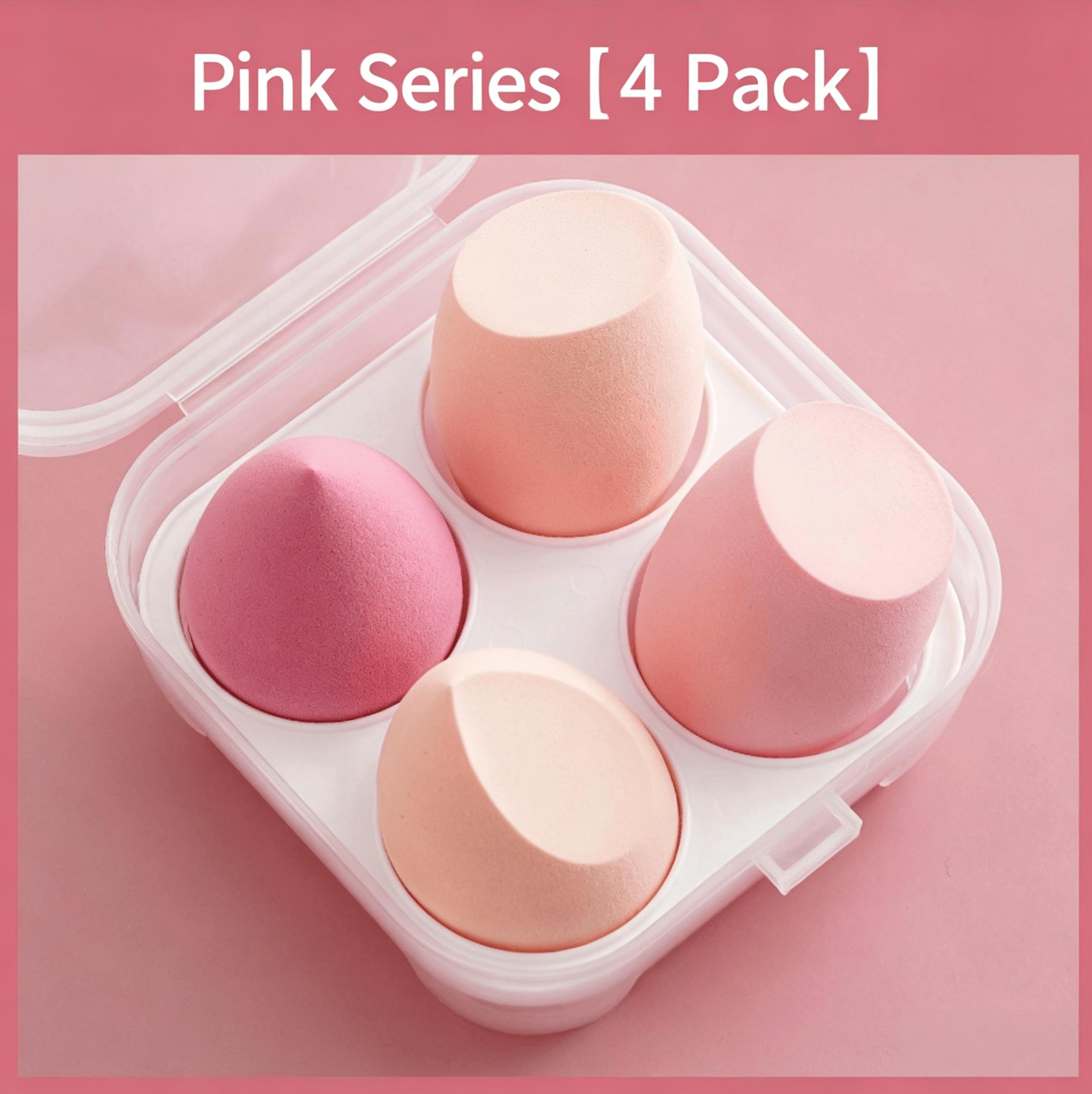4-in-1 Pink Makeup Sponge Kit with Case - Seamless Blend for Liquid & Cream Foundation