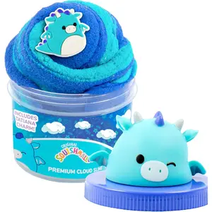 Original Squishmallows Tatiana The Dragon Premium Cloud Slime, Blue Raspberry-Scented, 8 oz. Storage Container with Figurine Topper, Rubber Charm, Goodie Bags, Kids Party Favors, Sensory Toys