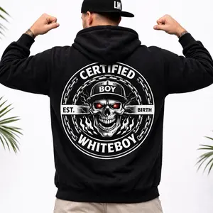 Certified Whiteboy Hoodie EST At Birth Graphic Streetwear, Urban Style Pullover Sweatshirt, Dark Aesthetic Fashion Hoodie Unisex