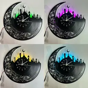 1 PC Ramadan Aesthetic Vinyl Record Wall Clock, Modern Islamic Home Decor, Silent Wall Clock, Prayer Wall Clock, Elegant Ramadan Wall Clock, Perfect Eid Gift Idea, Minimalist Wall Art for Living Room, Home Decor, Wall Art Design