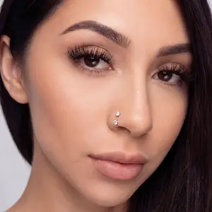 2PCS Titanium Silver&Gold Bar 18G/20G Horseshoe Nose Rings Internally Threaded Gems with Free Ball Holder & Guide Needle