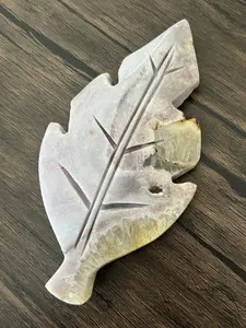 Pink Amethyst Leaf Carving with Quartz & Calcite Inclusions Autumn Crystal Decor
