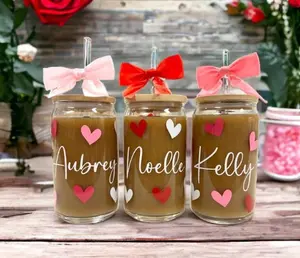 Personalized Valentines Day Glasses, Personalized Valentines Tumbler, Valentine Gifts for Her, Galentines Day Gifts for Friends, Gift for Women, Gift for Her, Teenage Girl Valentines Gift, Heart Glasses, Custom Valentines Iced Coffee Glass, Glass Can Cups