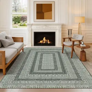 Modern Bordered Entryway Rug Soft Non-slip Low-pile Non-shedding Geometric Print Rug Washable for Bedrooms Dining Rooms Offices Game Rooms Laundry Rooms and Entryways carpet floor decor