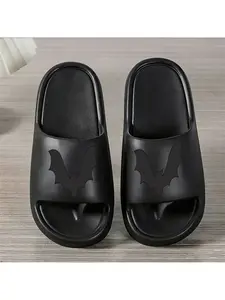 1 pair of bat-patterned printed slippers, unisex, thick-soled pillow slippers, men's and women's slippers, EVA sole, lightweight and soft open-toe, shower shoes, suitable for indoor and outdoor beach use