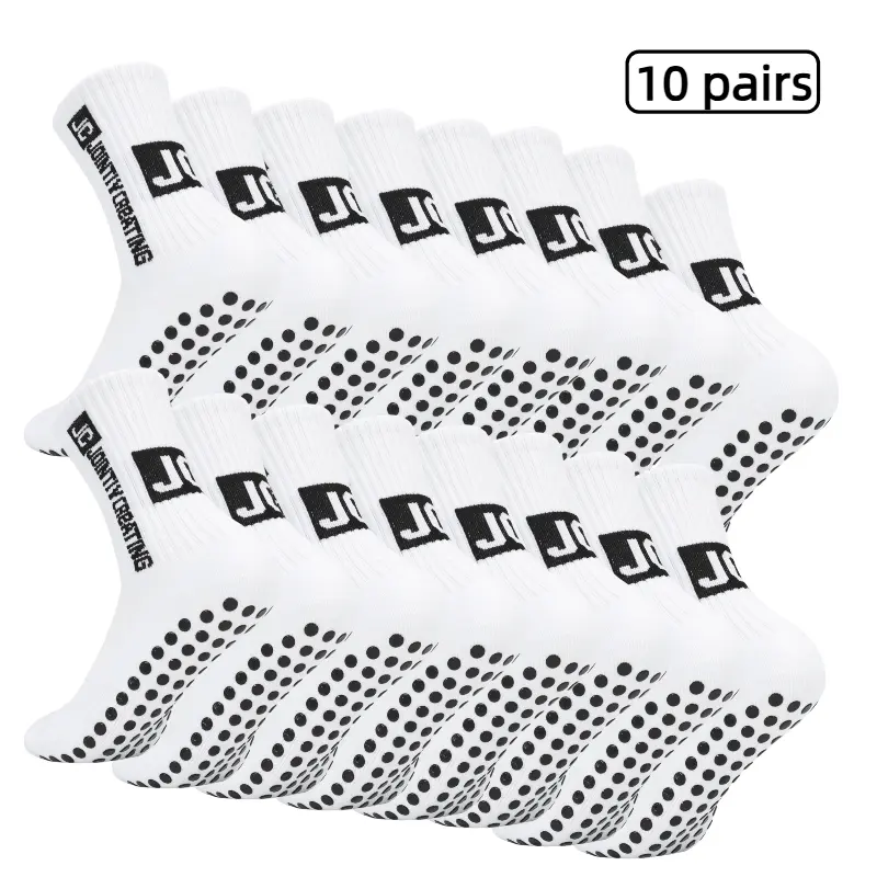 10 Pairs Soccer Grip Socks for Men Women - Non Slip Athletic Cushion Crew Socks, Breathable Football Basketball Sports Socks Multipack