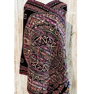 Mexican Rebozo Aztec Calendar Artisan Shawl Wrap Cape