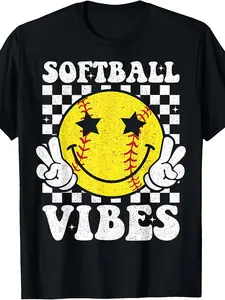 Softball Vibes Softball Retro Groovy Game Day Girls Women T-Shirt