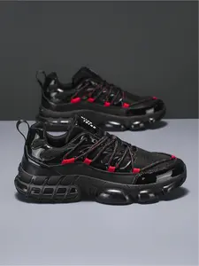 Men's Plus Size Black - White Spliced Functional Dad Shoes, Sneaker, Trainer, Retro Trendy Casual Style, Patent Leather + Mesh Material, Unique & Eye - Catching, High Tolerance, Ideal for Plus Size Men's Daily Outfits & Street Outings, Sports Shoes