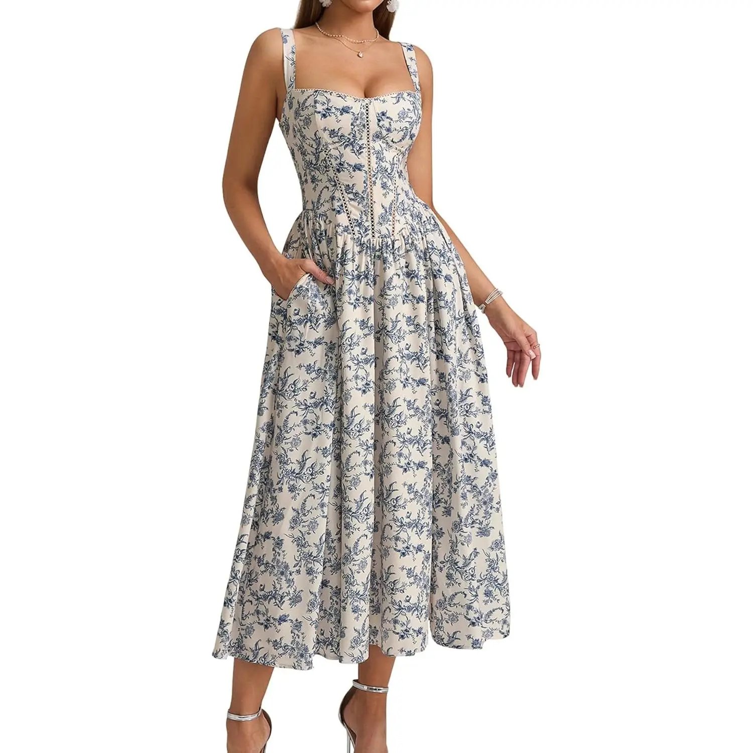 KUTUMAI Floral Corset Midi Dress Flowy Slit Summer Spring Wedding Guest Dresses for Women Sundress with Pockets - TikTok Shop KUTUMAI Floral Corset Midi Dress Flowy Slit Summer Spring Wedding Guest Dresses for Women Sundress with Pockets - TikTok Shop