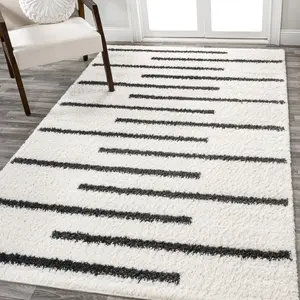 JONATHAN Y Alaro Berber Stripe Shag Indoor Area Rug; for Living Room, Kitchen, Bedroom, Dining Room, Office