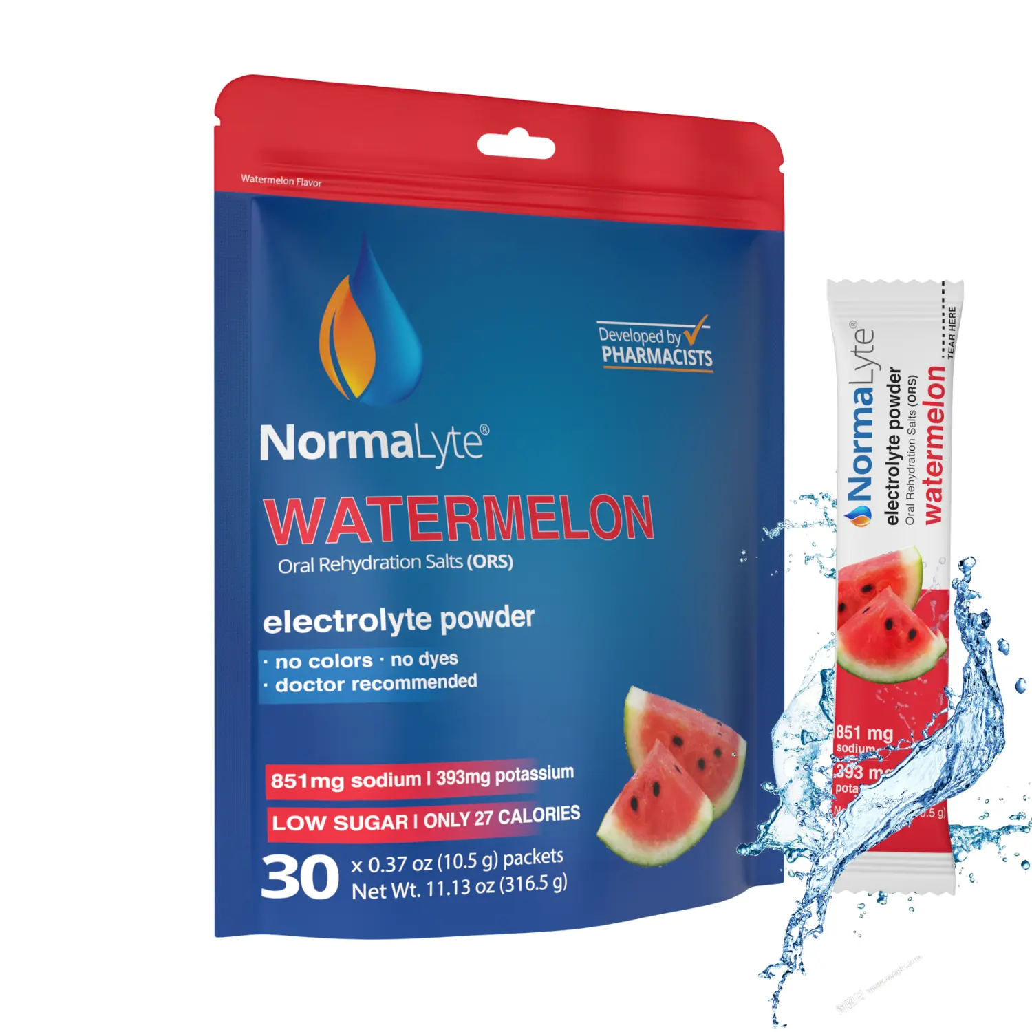 NormaLyte Watermelon Electrolyte Powder Packets (30-Count Bag)