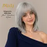 Magnolia-DWY Short Length Platinum Sliver Gray Layer Cut Glueless Synthetic Wig with Bangs for Women 14 Inches High-Quality Fiber Classic Bob Style Straight Blonde Wig, Glueless Wigs