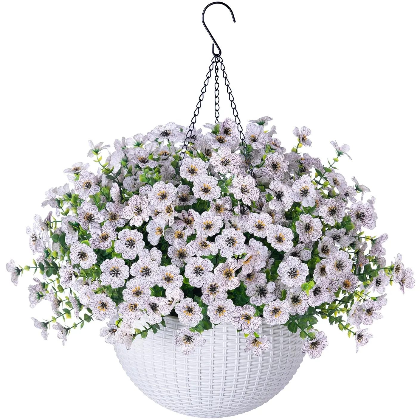 Ivydale Artificial White Daisy Hanging Flower Basket - Faux Silk Blooms, Faux Greenery, UV-Resistant Plant Arrangement for Porch, Patio, Home Decor, Hanging Flower Baskets