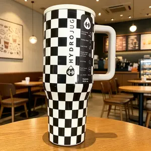 HydroJug Traveler 40 oz Vacuum-InsulatedTumbler, Black and White CheckerboardPattern, Portable Kitchenware Drinkware forCamping, Gym, Ideal Birthday Gift