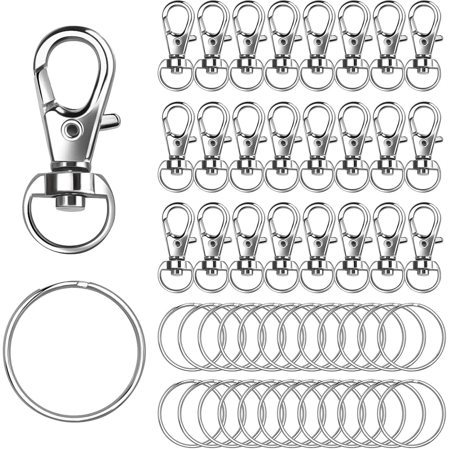50 count   Making Kit - 25  Clips & 25 Key Rings, Metal Swivel Lobster Claw Clasps, for  Clasps&Name tag
