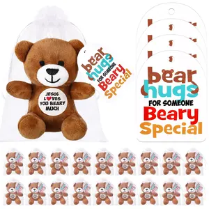 12pcs/18pcs Valentine Gifts Jesus Love You Bear with Pocket Cards Mini Plush Stuffer Animal Bear for School Valentine's Classroom Gifts  Class Party Favor Classroom School Exchange Birthday Gift