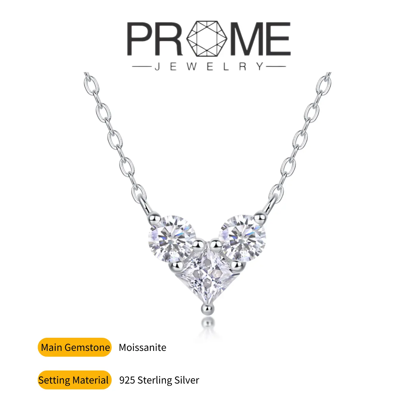 (MX007) S925 Sterling Silver Heart and Round Pendant Necklace Synthetic Moissanite, Simple and Stylish Gift for Women