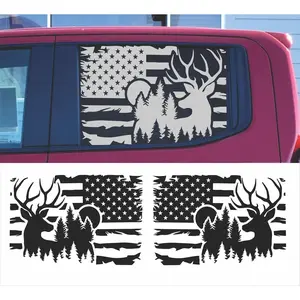 American Flag  Deer Mountain Side Window Decals for Chevy Silverado Crew Cab 2019-2024