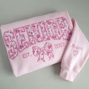 (Leave a note) Senior 2027 Custom Embroidered Sweatshirt, Custom Name on Sleeve Senior Crewneck Sweatshirt, Class of 2027 Personalized Sweatshirt