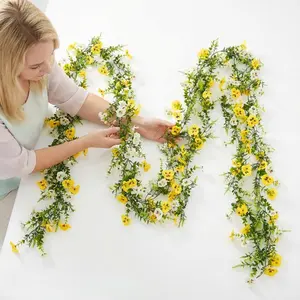 1pc 200cm/78.74 Inch Spring/Summer Outdoor Artificial Yellow + White Pansy Flowers with Lavender on a Faux Rattan Vine, Suitable for Indoor/Outdoor, Valentine's Day, Mother's Day, Easter, St. Patrick's Day Decor, All Seasons, Suitable for Home